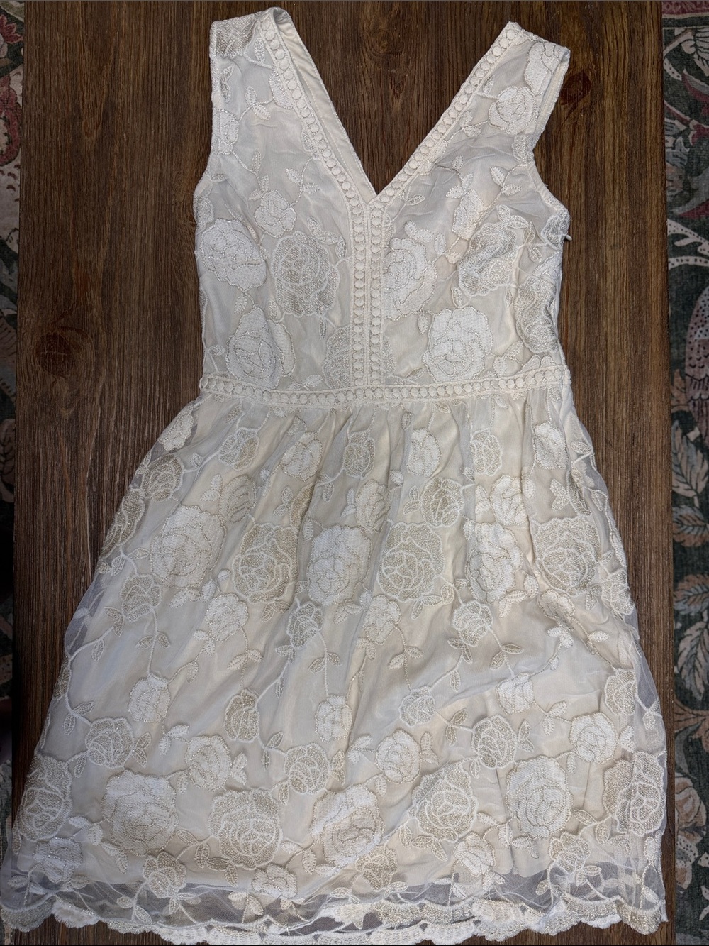 Altar'd State Ivory Lace V-Neck Mini Dress